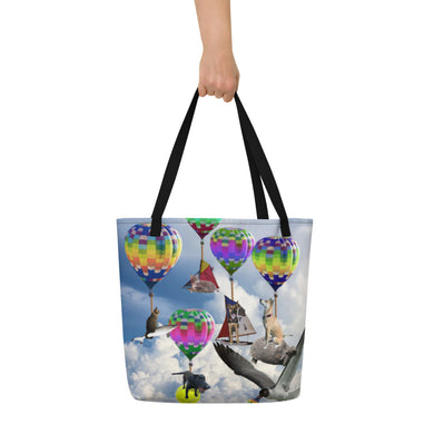 Tote Bag - Hilarious Surreal Scene with Flying Dogs, Cats, a Shark and Hot Air Balloons!