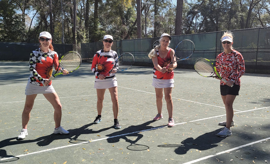 Tennis team "uniforms" can be fun- color-coordinated and accommodating to all tastes!