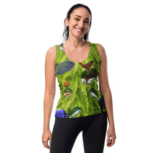 Mischievous Fish Swimming in Ferns and Blowing Bubbles: Sublimation Cut & Sew Tank Top