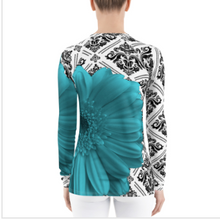 Load image into Gallery viewer, Rash guard - Swim Shirt - Sun Shirt - UPF Shirt - Turquoise Floral Shirt