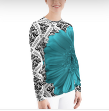 Load image into Gallery viewer, Rash guard - Swim Shirt - Sun Shirt - UPF Shirt - Turquoise Floral Shirt