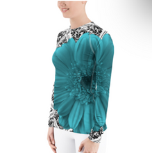 Load image into Gallery viewer, Rash guard - Swim Shirt - Sun Shirt - UPF Shirt - Turquoise Floral Shirt