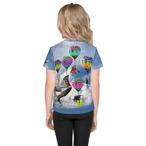 Kids crew neck t-shirt - Fantasy land - Cats, Dogs (and sharks and turtles) and Hot Air Balloons!
