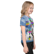 Load image into Gallery viewer, Kids crew neck t-shirt - Fantasy land - Cats, Dogs (and sharks and turtles) and Hot Air Balloons!