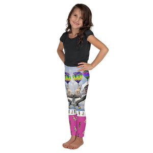 Kid's Leggings - Fantasy Scene of Hot Air Balloons with Dogs, Cats, a shark, a turtle and more crazy things.