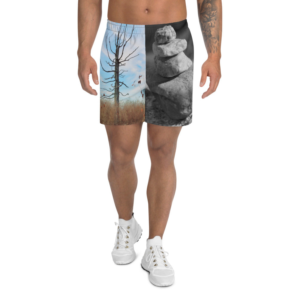 Men's Athletic Long Shorts - Stacked Rocks - Confident Tree