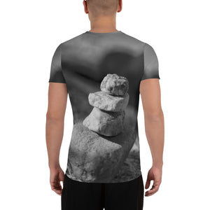 All-Over Print Men's Athletic T-shirt - Yoga - Stacked Rocks
