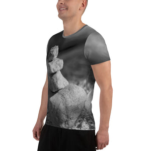 All-Over Print Men's Athletic T-shirt - Yoga - Stacked Rocks