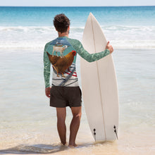 Load image into Gallery viewer, Men&#39;s Rash Guard - Chicken - Goat - Lizard - Seagull - SUP - Paddleboard - Bahamas - Animals