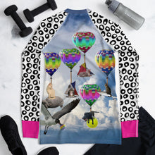Load image into Gallery viewer, Women&#39;s Rash Guard - Fantasy land - Cats, Dogs (and sharks and turtles) and Hot Air Balloons!