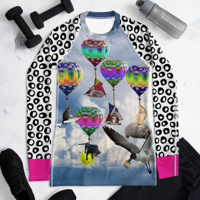 Women's Rash Guard - Fantasy land - Cats, Dogs (and sharks and turtles) and Hot Air Balloons!