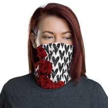 Load image into Gallery viewer, Neck gaiter - Roses and Hearts - Face Shield - Neck Warmer - Bandana - Headband - Face Mask