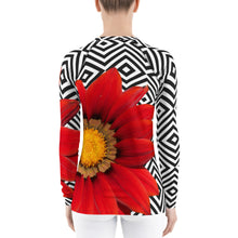 Load image into Gallery viewer, Women&#39;s Rash Guard - Red Flower Shirt - Swim Shirt - Tennis Shirt - Running Shirt - UPF Shirt