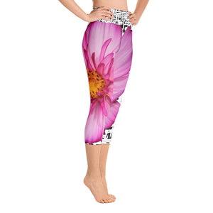 Yoga Capri Leggings - Pink Floral Leggings - Pink Flower