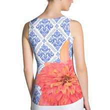 Load image into Gallery viewer, Floral Tank Top - Bold Orange and Delicate Blue - Orange and Blue Tank Top