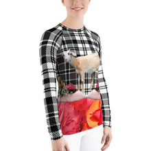 Load image into Gallery viewer, Women&#39;s Rash Guard - Goat, Pigs, Plaid and Flowers - UPF Shirt - Sun Shirt