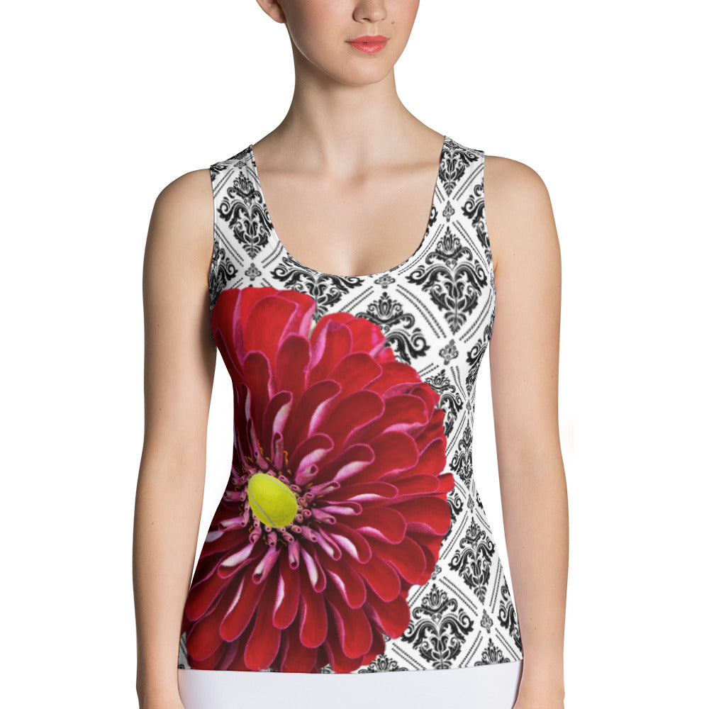 Sublimation Cut & Sew Tank Top- Beautiful Red Flower Tennis Top