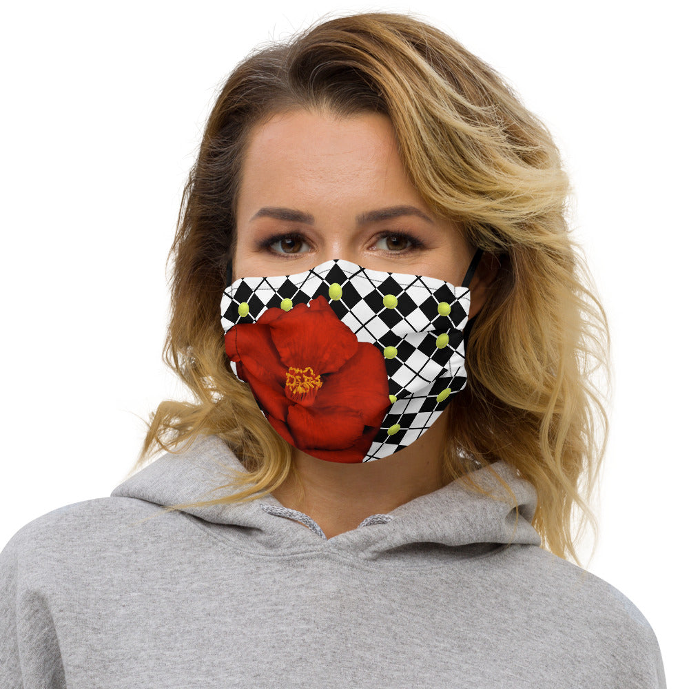 Premium face mask - Red, Black and White - Tennis Theme - Tennis Gift - Tennis Ball