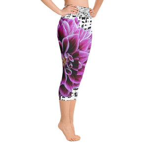 Yoga Capri Leggings - Purple Dahlia Bold Flower Print
