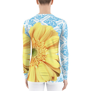 Pastel Yellow Flower - Pastel Yellow and Blue - Floral Rash Guard