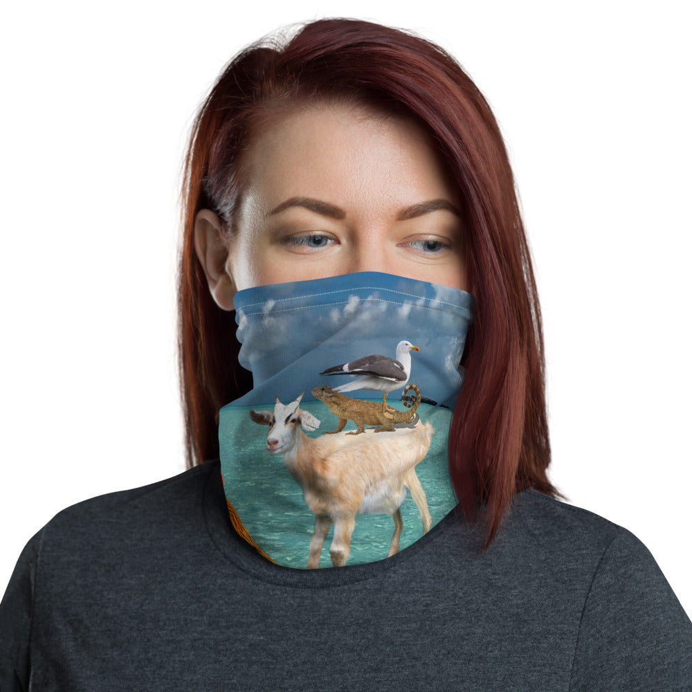 Neck Gaiter - Ahoy!! Chicken, Goat, Seagull, Curley Tail Lizard, Buddha, and Squirrel - Face Mask - Face Protector