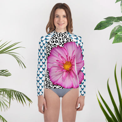 Youth Rash Guard- Butterflies and Flowers
