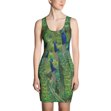 Fitted Peacock Print Dress