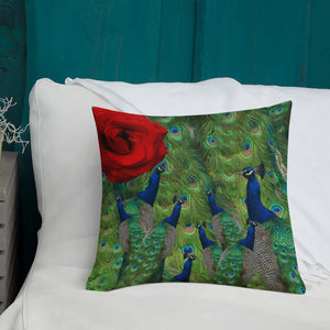 Premium Pillow - Reversible Peacock and Rose Pillow
