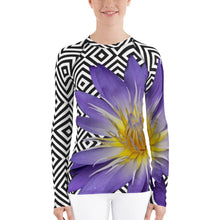 Load image into Gallery viewer, Women&#39;s Rash Guard - Purple Water Lily - Water Lily - Swim Shirt - UPF Shirt - Sun Shirt - Tennis Shirt