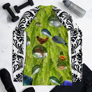 Women's Rash Guard - Fish Blowing Bubbles while Swimming in Ferns - Why Not?