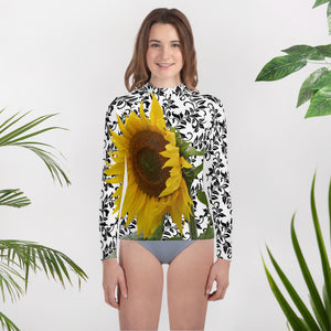 Youth Rash Guard- Bright and Fun Sunflower Swim Shirt