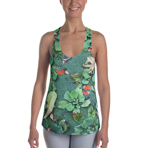 Women's Racerback Tank - Pond Scene on the Front and Black and White Leaf on the Back