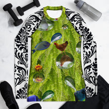 Load image into Gallery viewer, Women&#39;s Rash Guard - Fish Blowing Bubbles while Swimming in Ferns - Why Not?