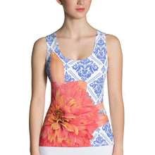 Load image into Gallery viewer, Floral Tank Top - Bold Orange and Delicate Blue - Orange and Blue Tank Top