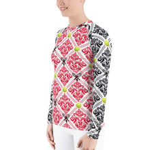 Load image into Gallery viewer, Women&#39;s Rash Guard- Red and Black for 40 Love