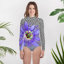 Load image into Gallery viewer, Youth Rash Guard - Purple Passion Flower Swim Shirt