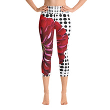 Load image into Gallery viewer, Yoga Capri Leggings - Beautiful Bold Red Flower with Black and White Polka Dots - Unique Floral Yoga Pants