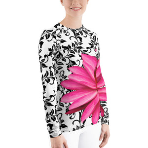 Women's Rash Guard - Water Lily - Pink Floral Shirt - UPF Shirt