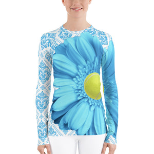 Pastel Blue Flower - Pastel Yellow and Blue - Floral Rash Guard