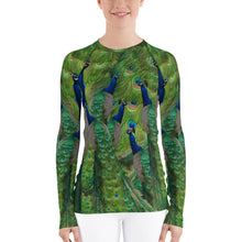 Load image into Gallery viewer, Women&#39;s Rash Guard - Peacock Sun Shirt - Peacock Tennis Shirt - Peacock Swim Shirt