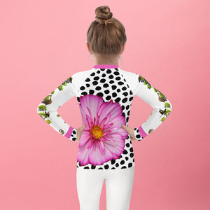 Kids Rash Guard- Crazy Funky Tree with Lots of Fun Animals and a Pink Flower