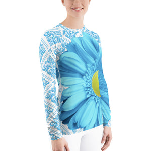 Pastel Blue Flower - Pastel Yellow and Blue - Floral Rash Guard