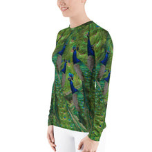 Load image into Gallery viewer, Women&#39;s Rash Guard - Peacock Sun Shirt - Peacock Tennis Shirt - Peacock Swim Shirt