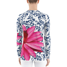 Load image into Gallery viewer, Women&#39;s Rash Guard- 300 Club 3.0 Team - Regular Size - Pink Water Lily - Navy Blue background