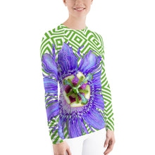 Load image into Gallery viewer, Women&#39;s Rash Guard - Tennis Shirt - Passion Flower - Running Shirt - UPF Shirt - Sun Shirt