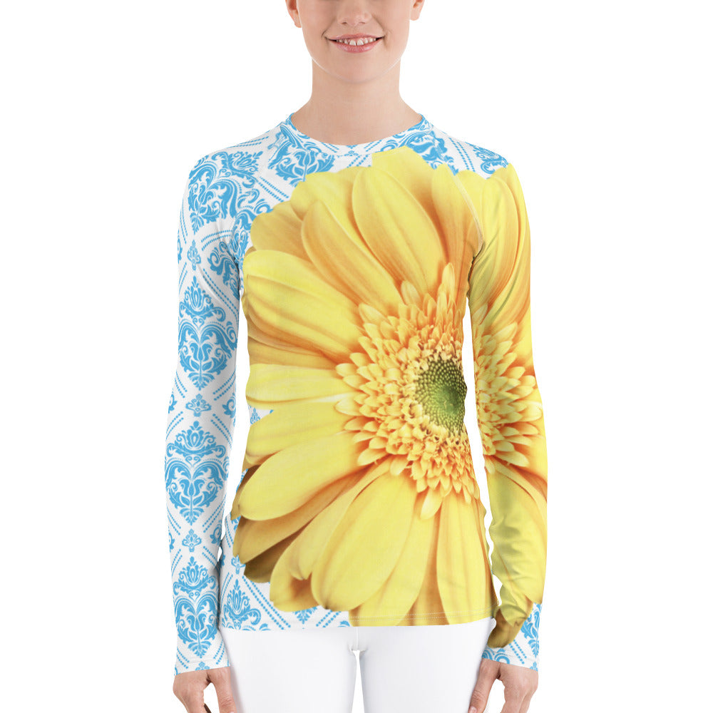 Pastel Yellow Flower - Pastel Yellow and Blue - Floral Rash Guard