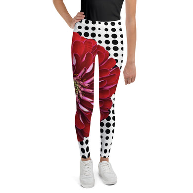 Youth Leggings - Bold Red Floral Print