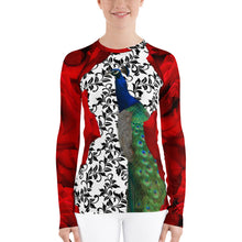 Load image into Gallery viewer, Women&#39;s Rash Guard - UPF Shirt - Sun Shirt - Roses and Peacock