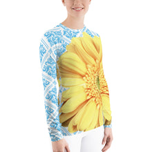 Load image into Gallery viewer, Pastel Yellow Flower - Pastel Yellow and Blue - Floral Rash Guard