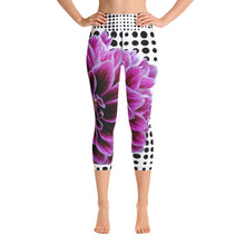 Load image into Gallery viewer, Yoga Capri Leggings - Purple Dahlia Bold Flower with Polka Dots